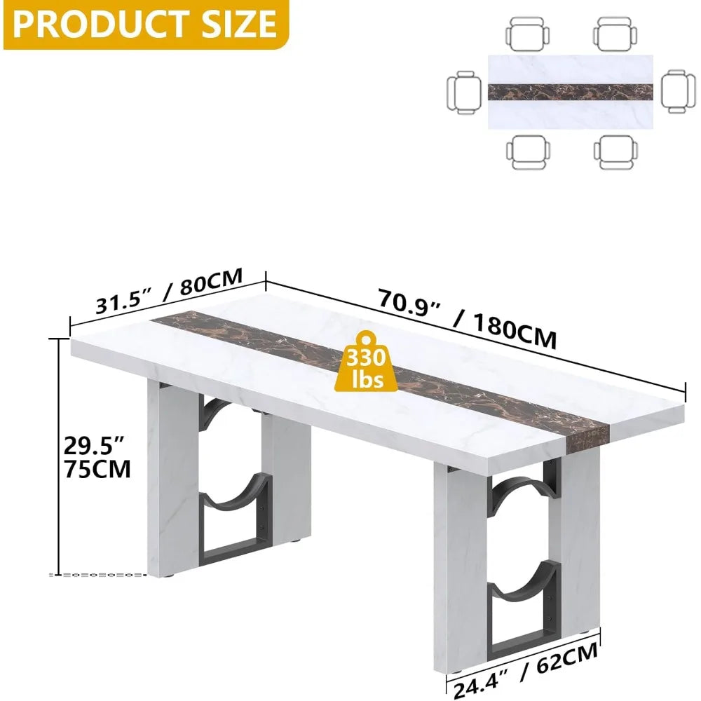71 Inch Dining Table for 6-8 People with Marble-Color