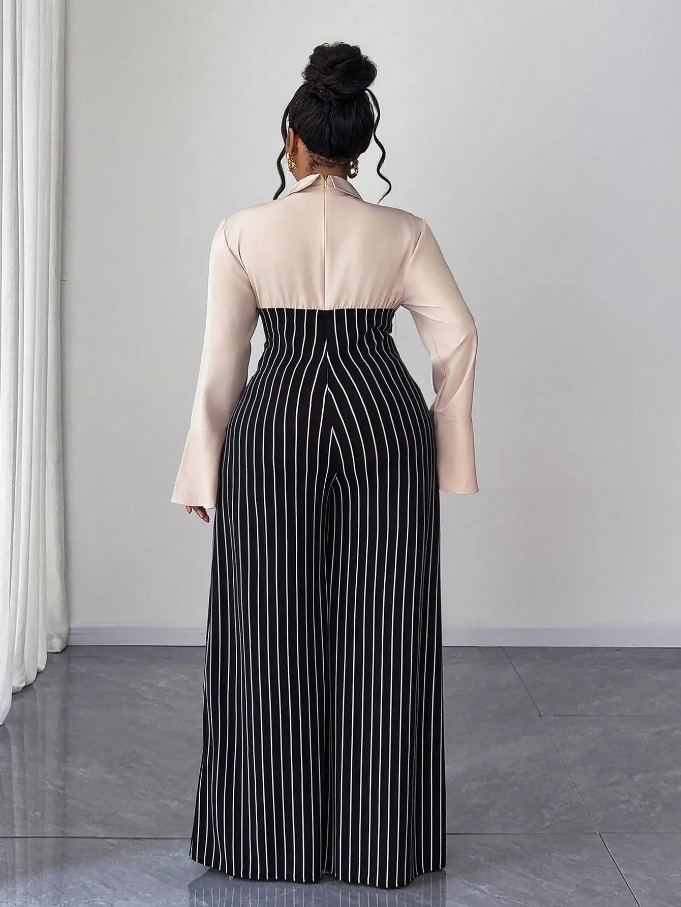 Plus Size Striped Flare Sleeve Jumpsuit