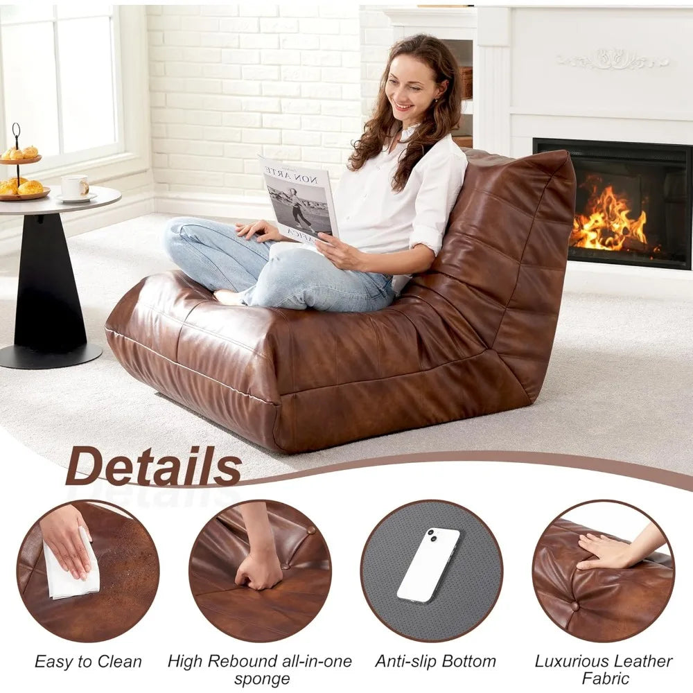 Giant Bean Bag Sofa Memory Foam Faux Leather