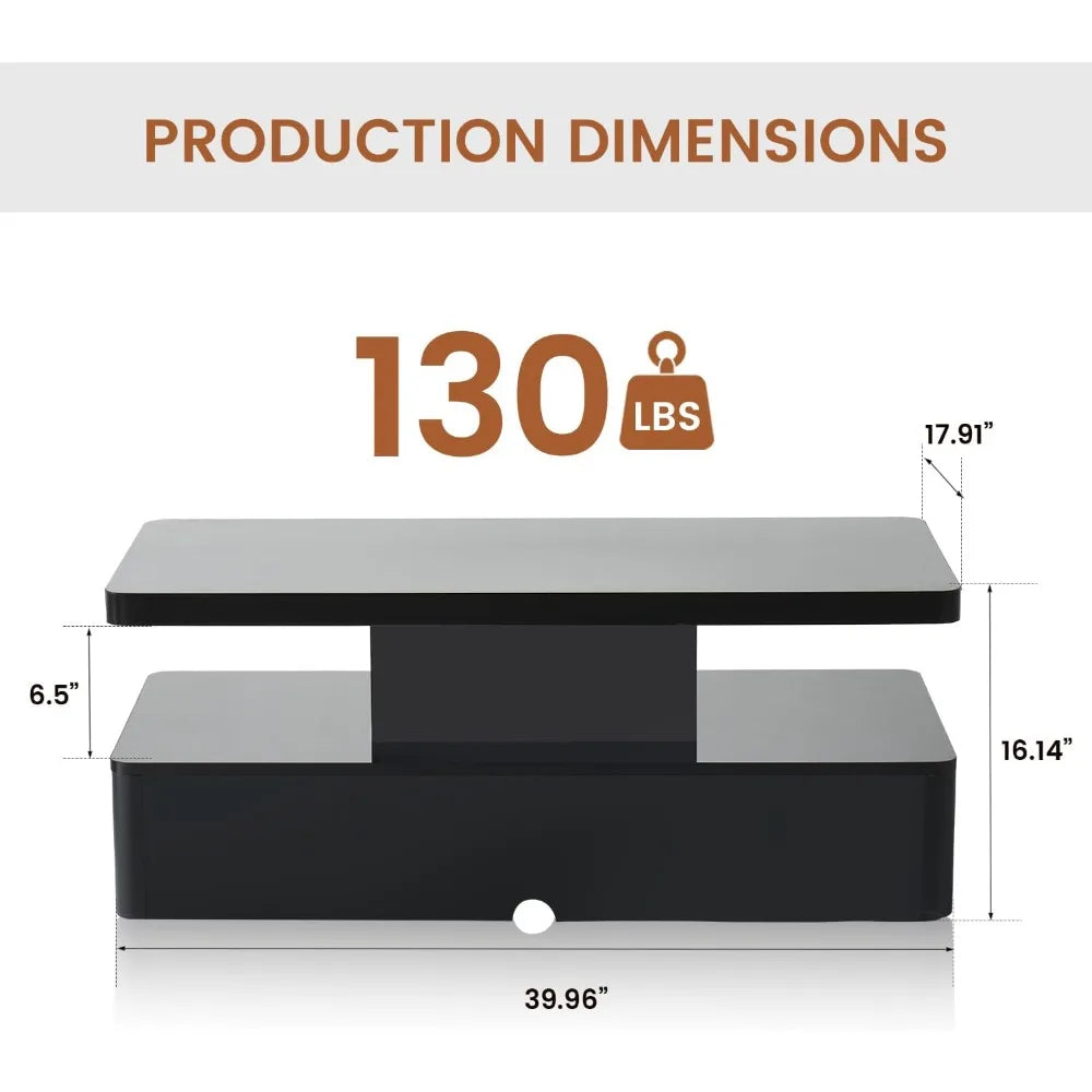 Modern 40 Inch Coffee Table with 16 Colors LED Lights