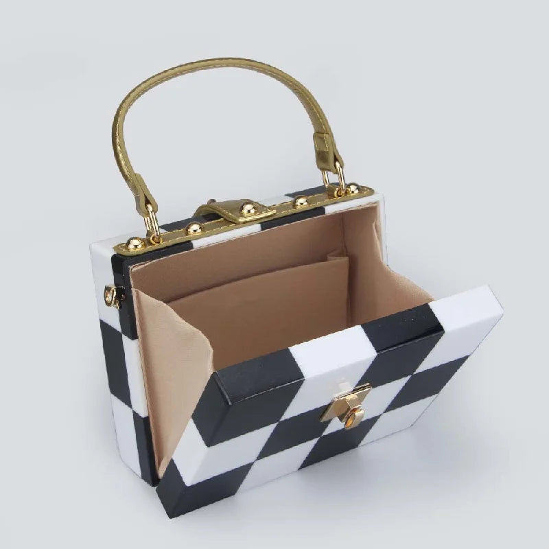 Checkerboard Crossbody Chain Lock Shoulder Bag