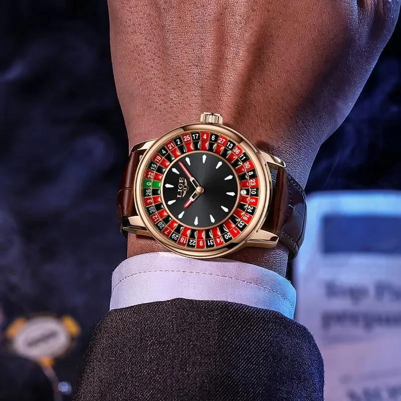 Russian Roulette Dial Leather Band Luminous Wristwatch
