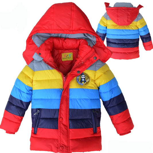 Winter Long Style Stripe Coat For Kids