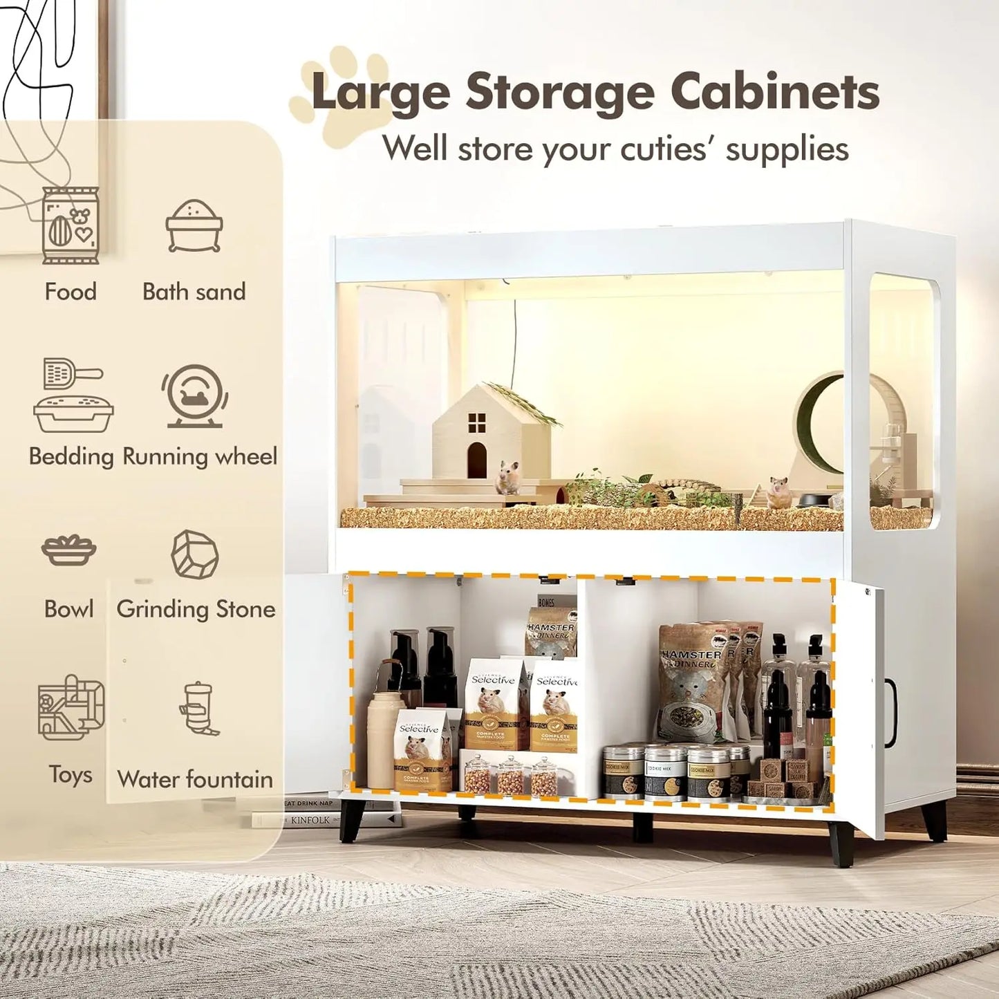 Large Cabinet with Storage and LED Lights Easy 360° View