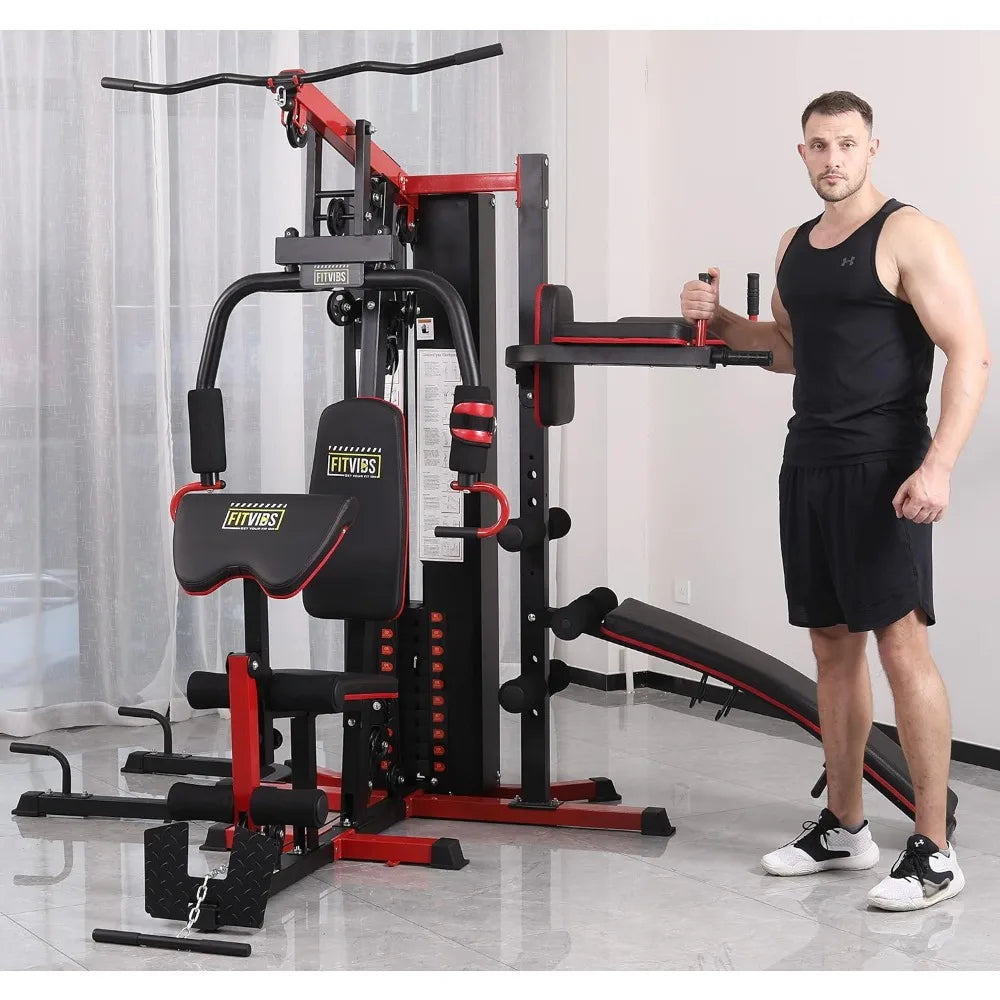 Multifunctional Home Gym System with Leg Extension and Preacher Curl