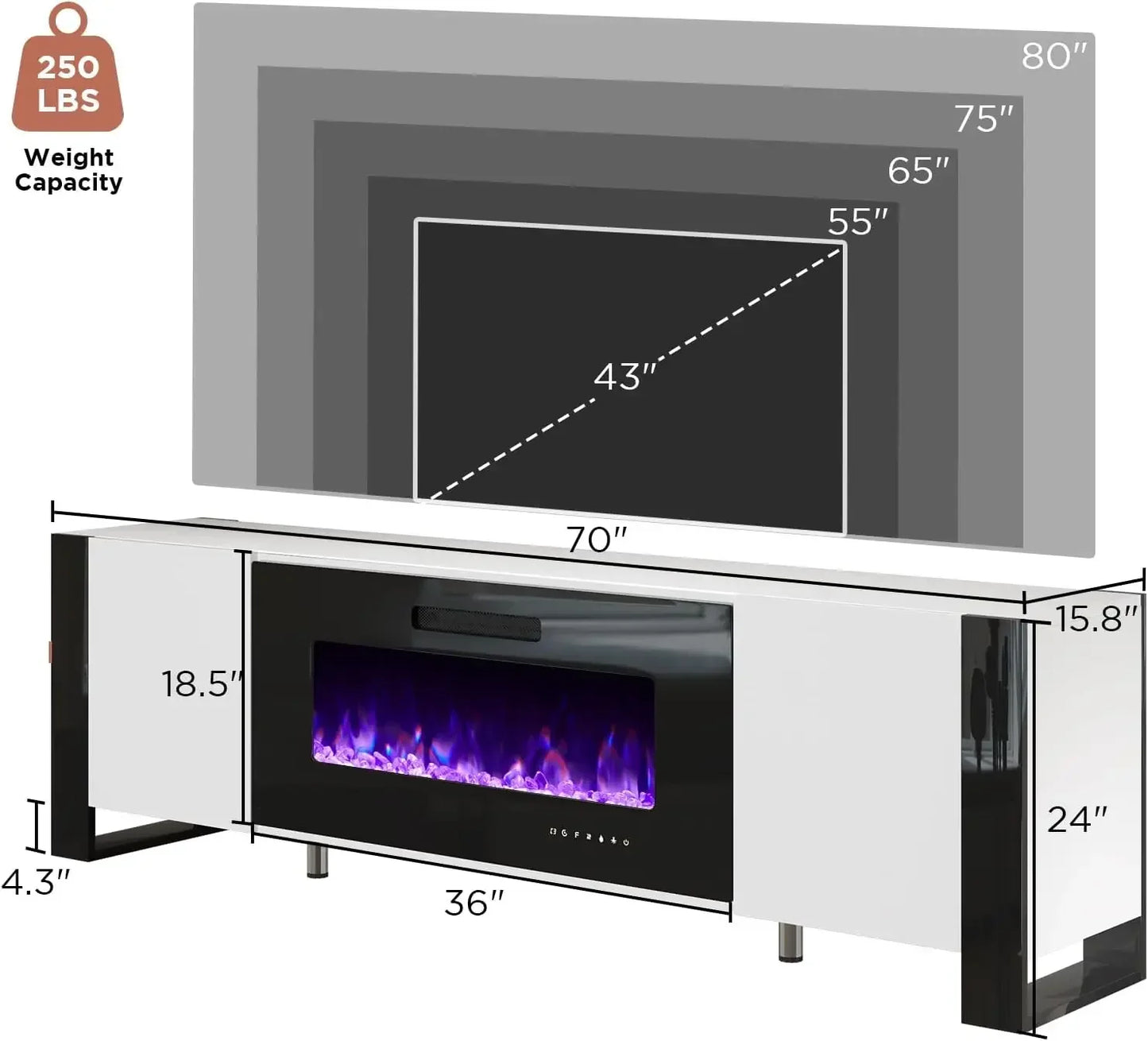 70" High Gloss Entertainment Center with 36" fireplace