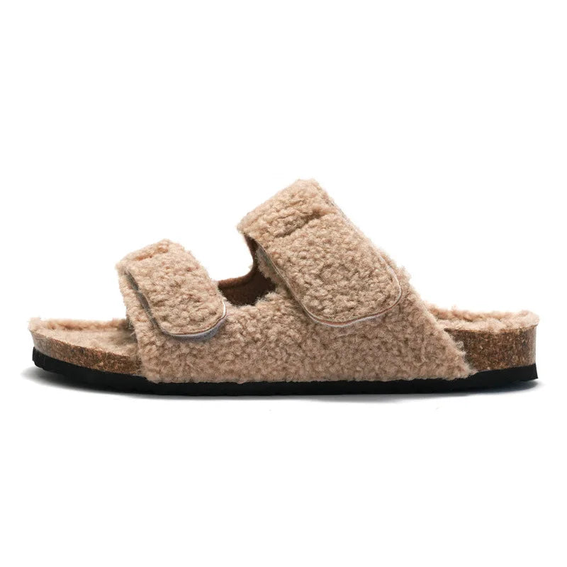 Fluffy Sandals Open Toe with Adjustable Buckle