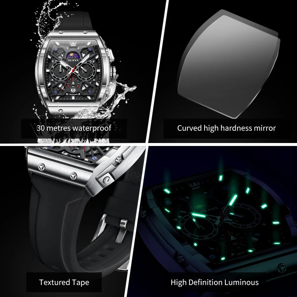 Moon Phase Chronograph Waterproof Quartz Wristwatch