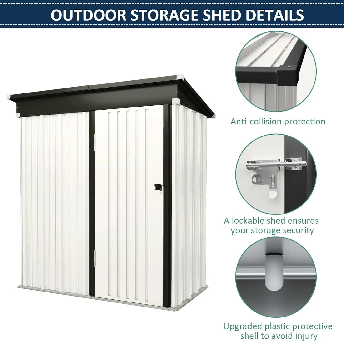 Outdoor Storage Shed, 5' x 3' Heavy Duty Galvanized Metal