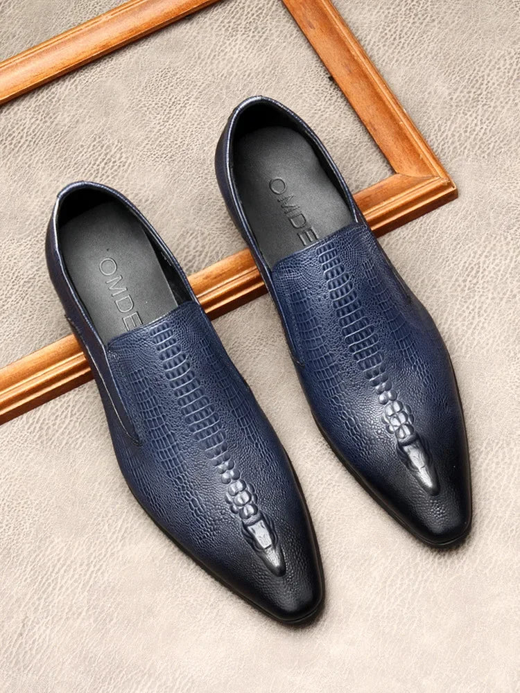 Handmade Genuine Leather Crocodile Pattern Loafers