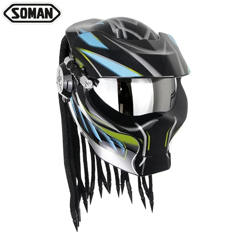 SOMAN Black Predator Full Face Retro Motorcycle Helmet