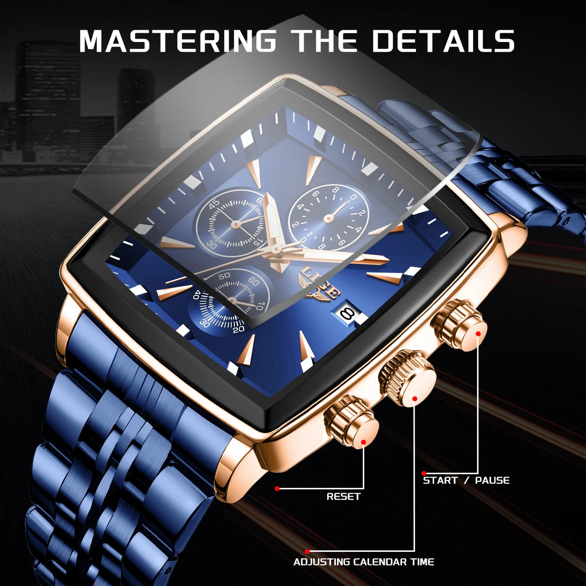 Square Chronograph Quartz Wristwatch Waterproof