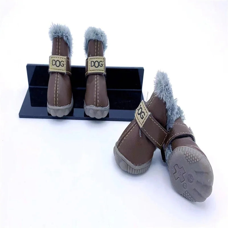 Super Warm Leather 4 Pcs/set Winter Pet Shoes