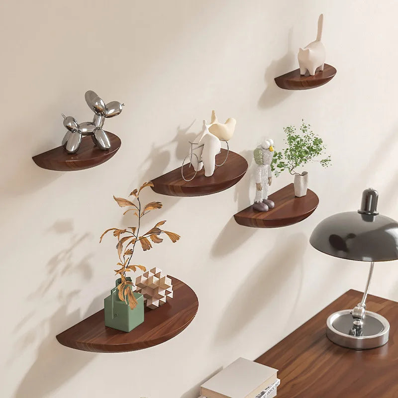 Solid Wooden Semicircle Wall Shelf Storage