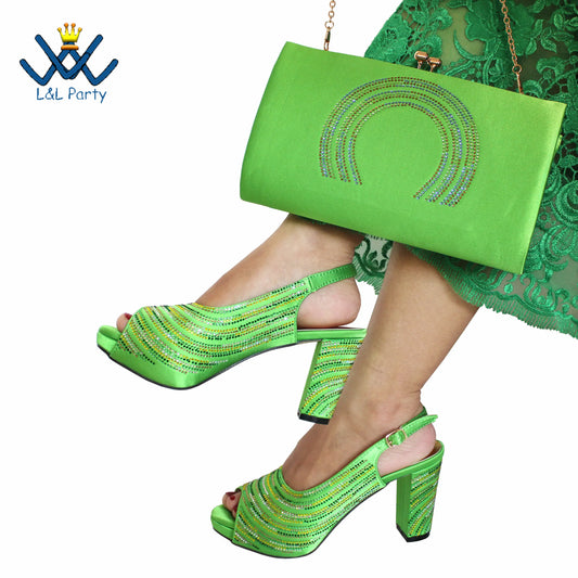 2023 Classics Peep Toe Lemon Green Color Women Shoes and Bag Set