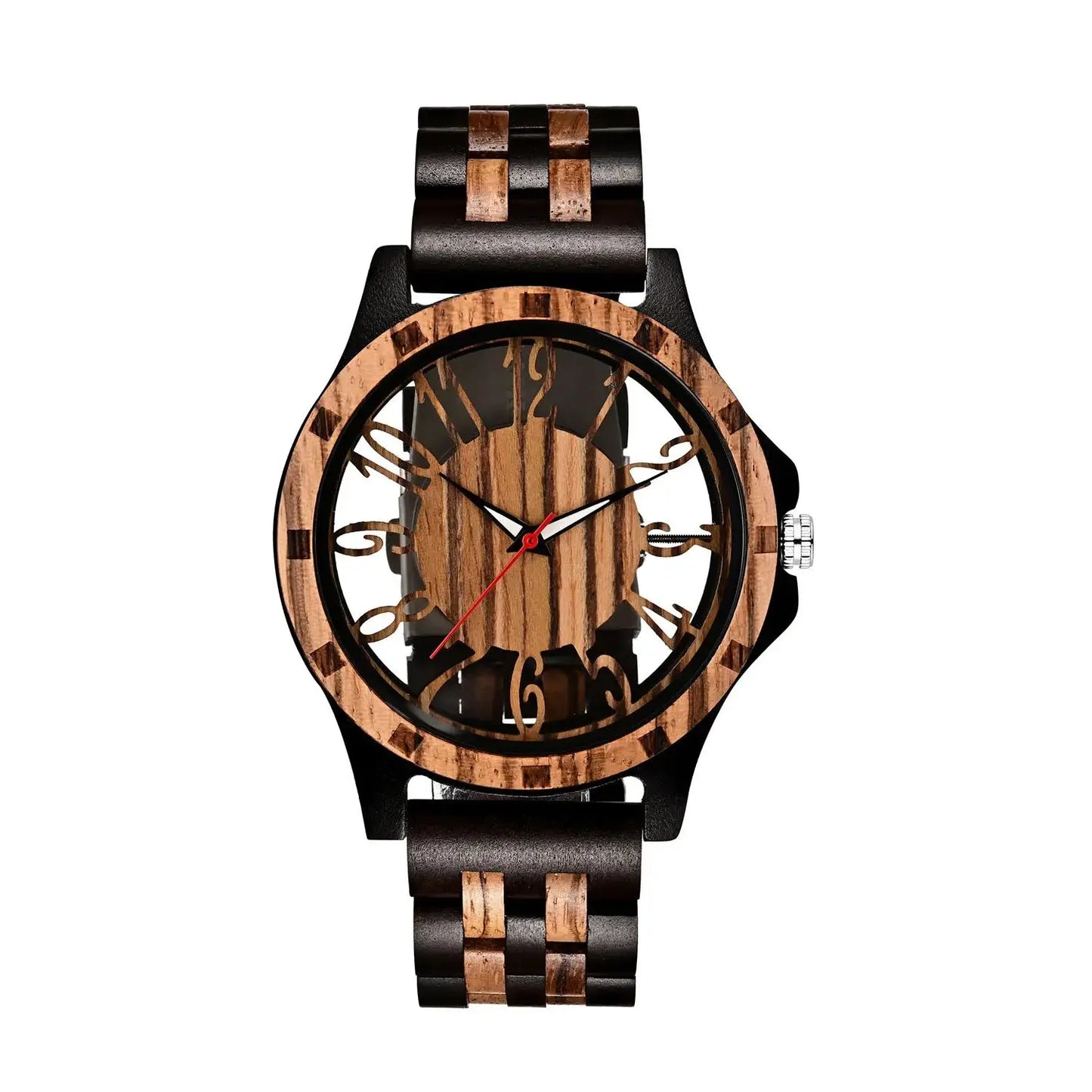 Zebra Wood Hollow Dial Wooden Band Wristwatch