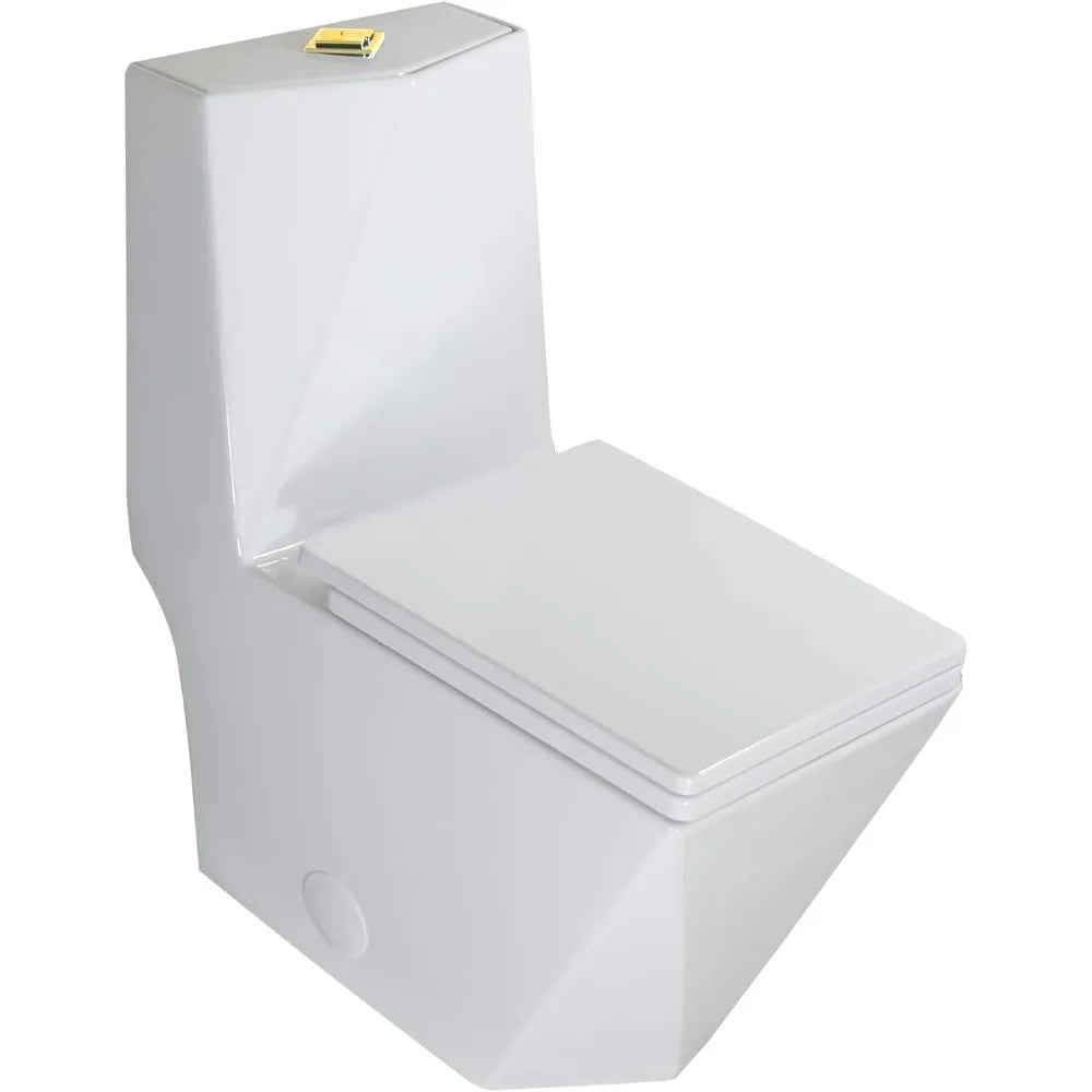 One Piece Toilet With Gold Button Elongated Rectangle White