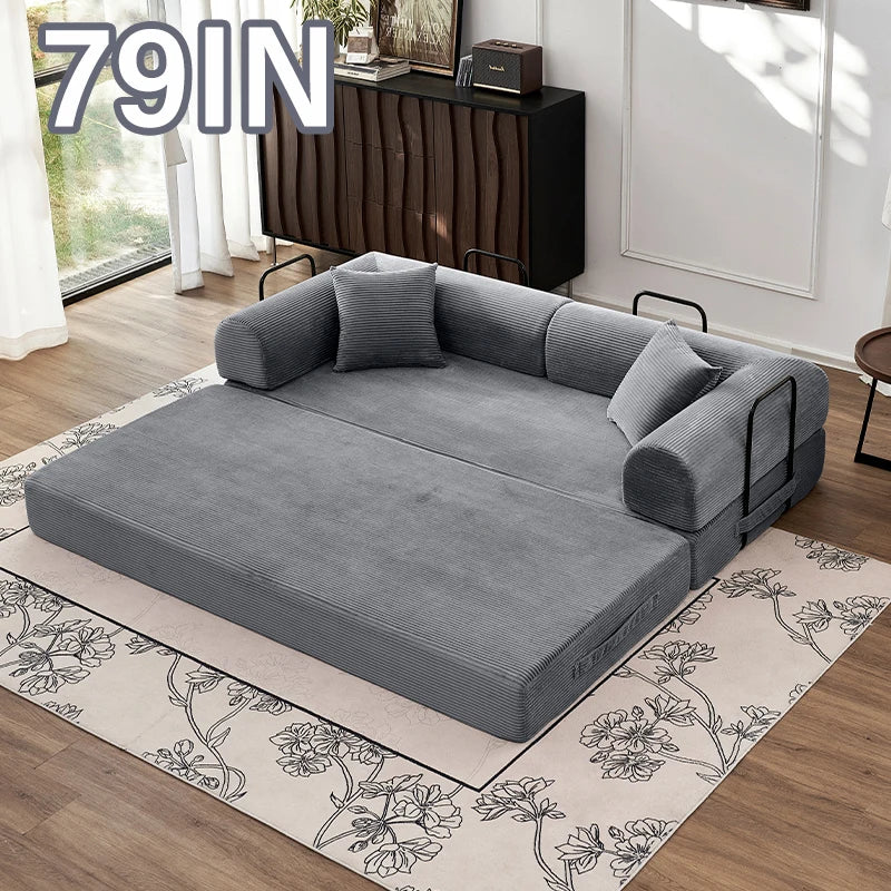 79" Convertible Sofa Bed with Fixed-Shape Frame & Removable Armrests
