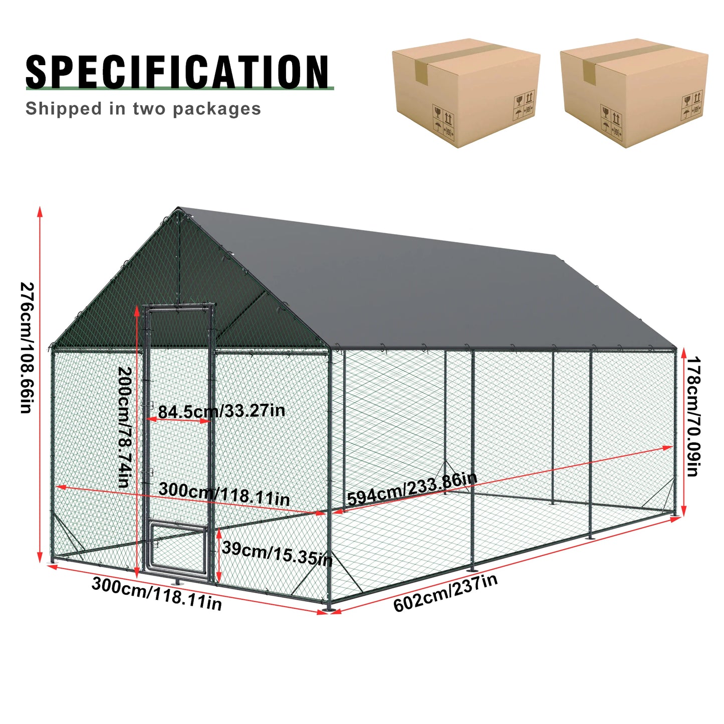 L XL XXL Heavy Duty Metal Chicken Coop w/ Cover