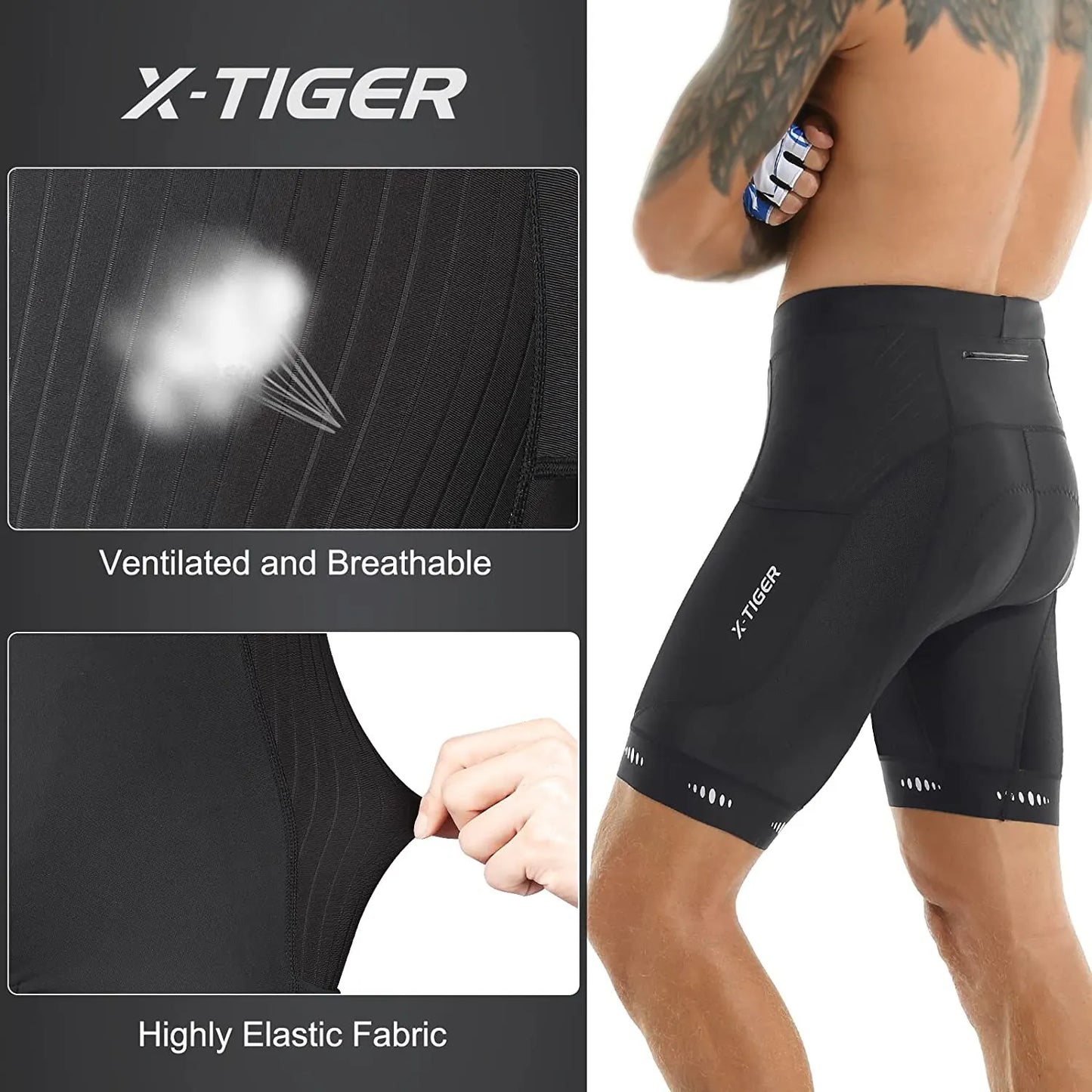 X-TIGER Men Cycling Shorts with Back Pocket