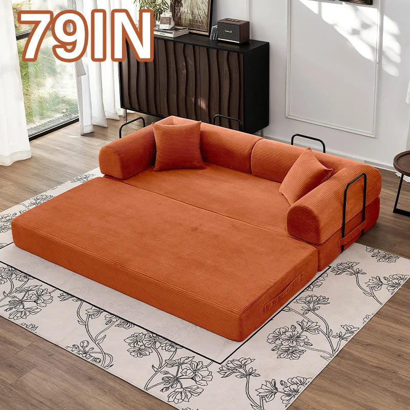 79" Convertible Sofa Bed with Fixed-Shape Frame & Removable Armrests