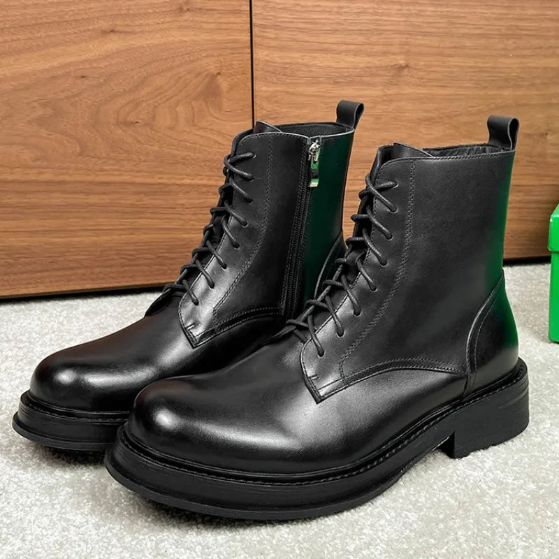 British Style Genuine Leather Motorcycle Ankle Boots