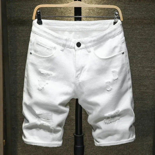 Streetwear Ripped White Denim Shorts