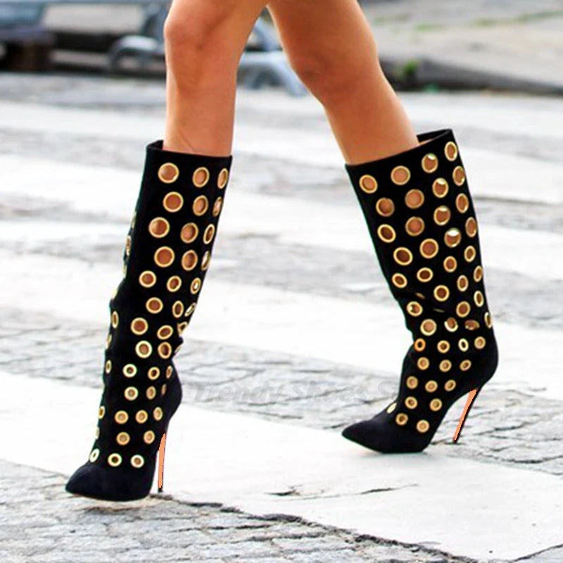 European and American Fashion Metal Hollow Out Women's Boots
