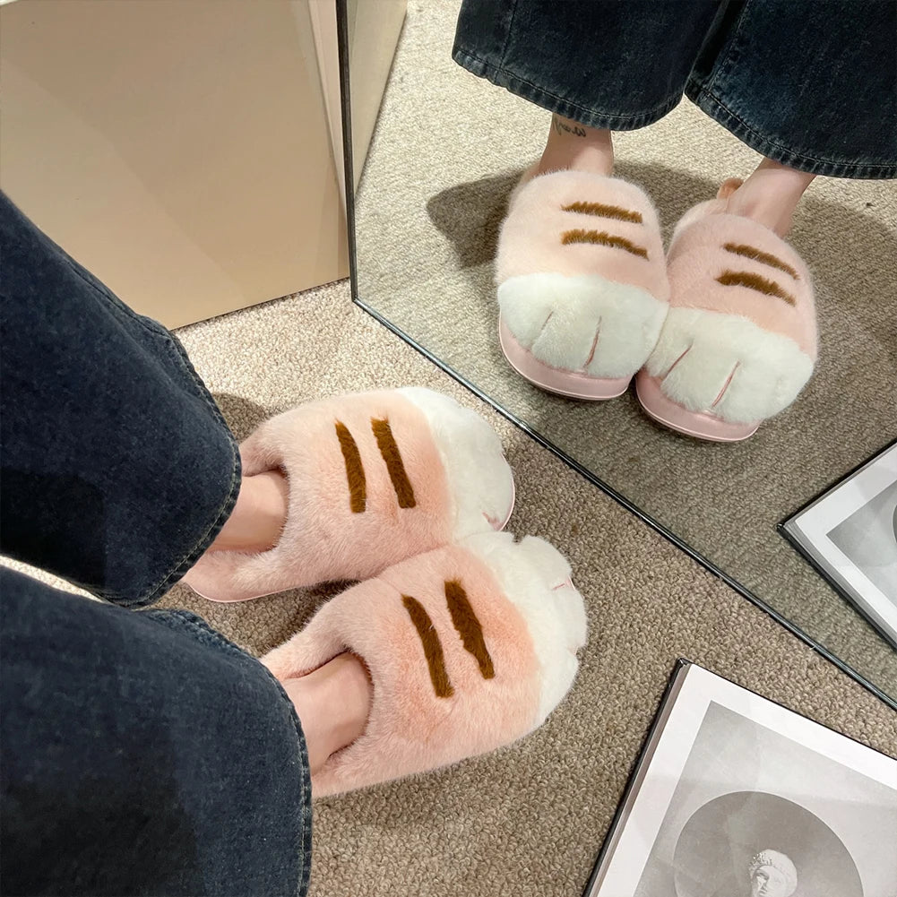 Cat Paw Plush Slip-on House Shoes