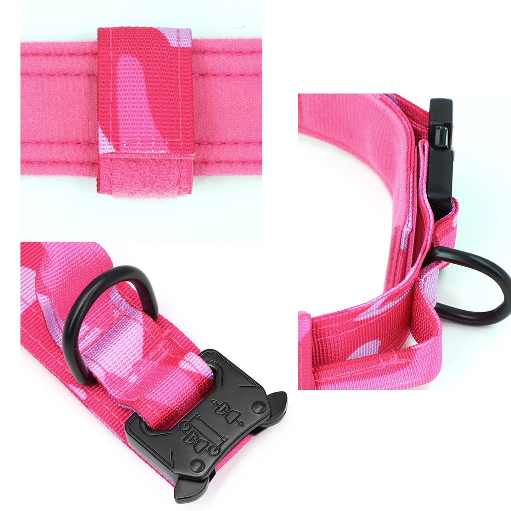 Pink Reflective Dog Harness with 4 Metal Buckles