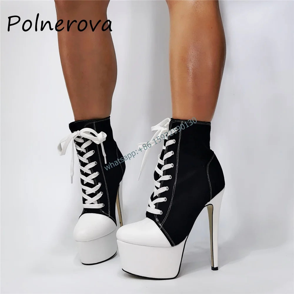Lace Up Mixed Color Stiletto Sneakers