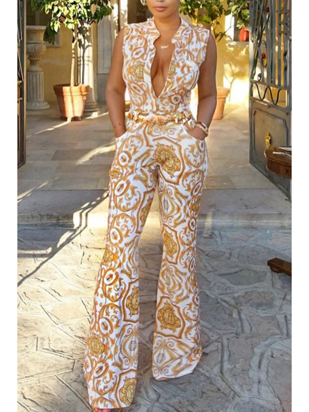 Casual Sleeveless Wide Leg Long Pant Romper