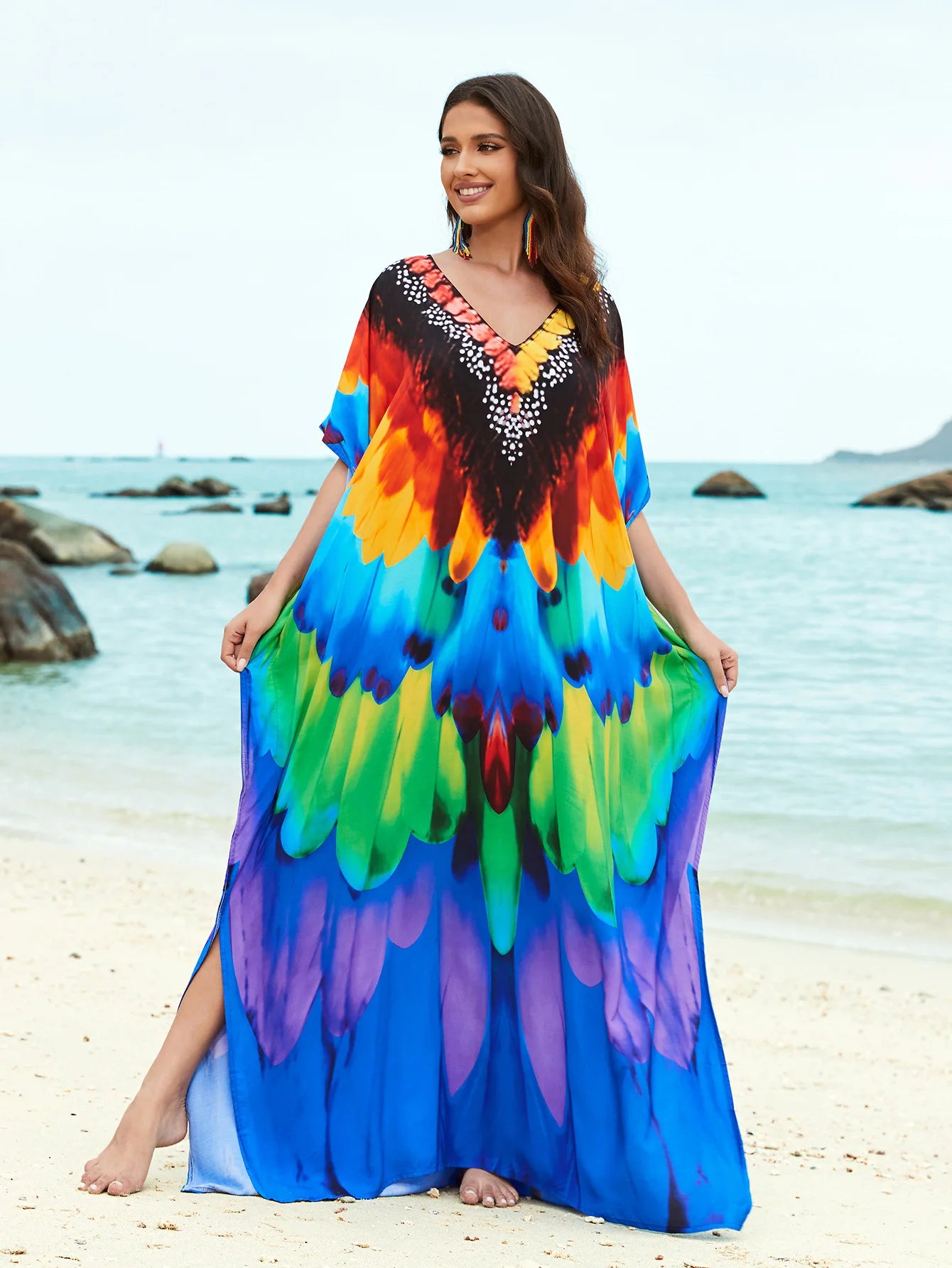 Plus Size Loose Fit Moroccan Print Beach Dress