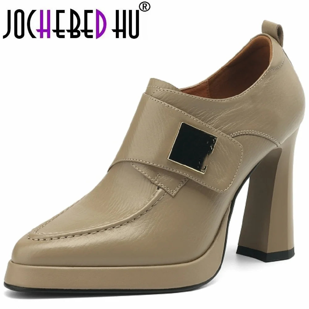 Genuine Leather Chunky High Heels Platform