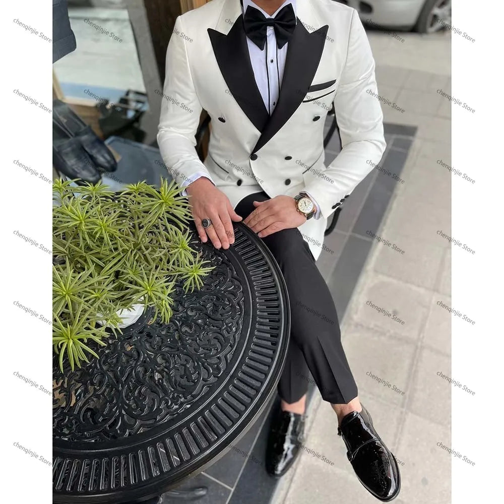 High Quality Men Suits Double Breasted Peak Lapel Slim Fit