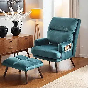 Accent Reading Chair with Footrest and Side Pocket