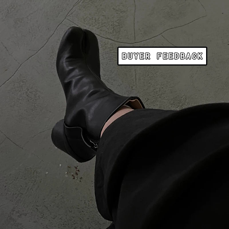 Fashion Split Toe Genuine Leather Round Heel Boots