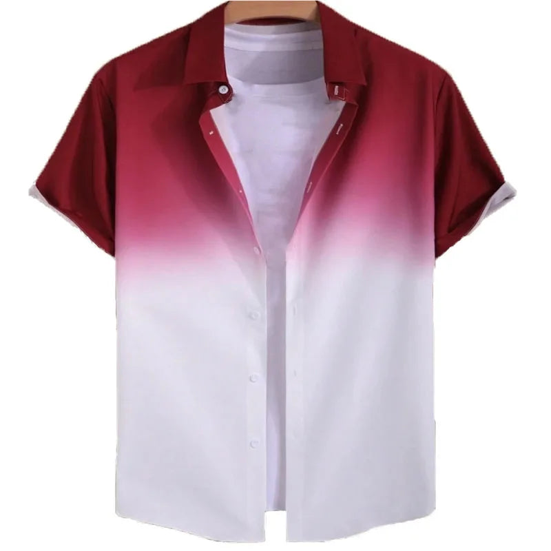 Men's Short Sleeve Shirt Gradient Color Casual Shirt