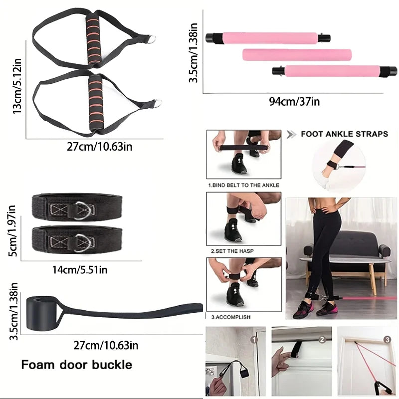 Portable Pilates Tensioner Kit with Latex Resistance Band