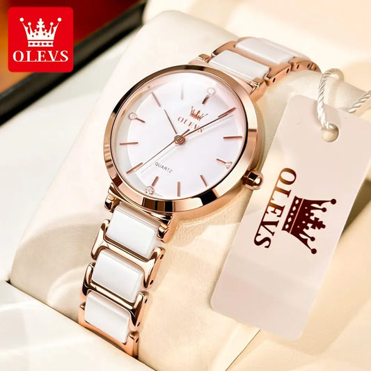 Luxury Rose Gold Watch Quartz Ceramic Strap