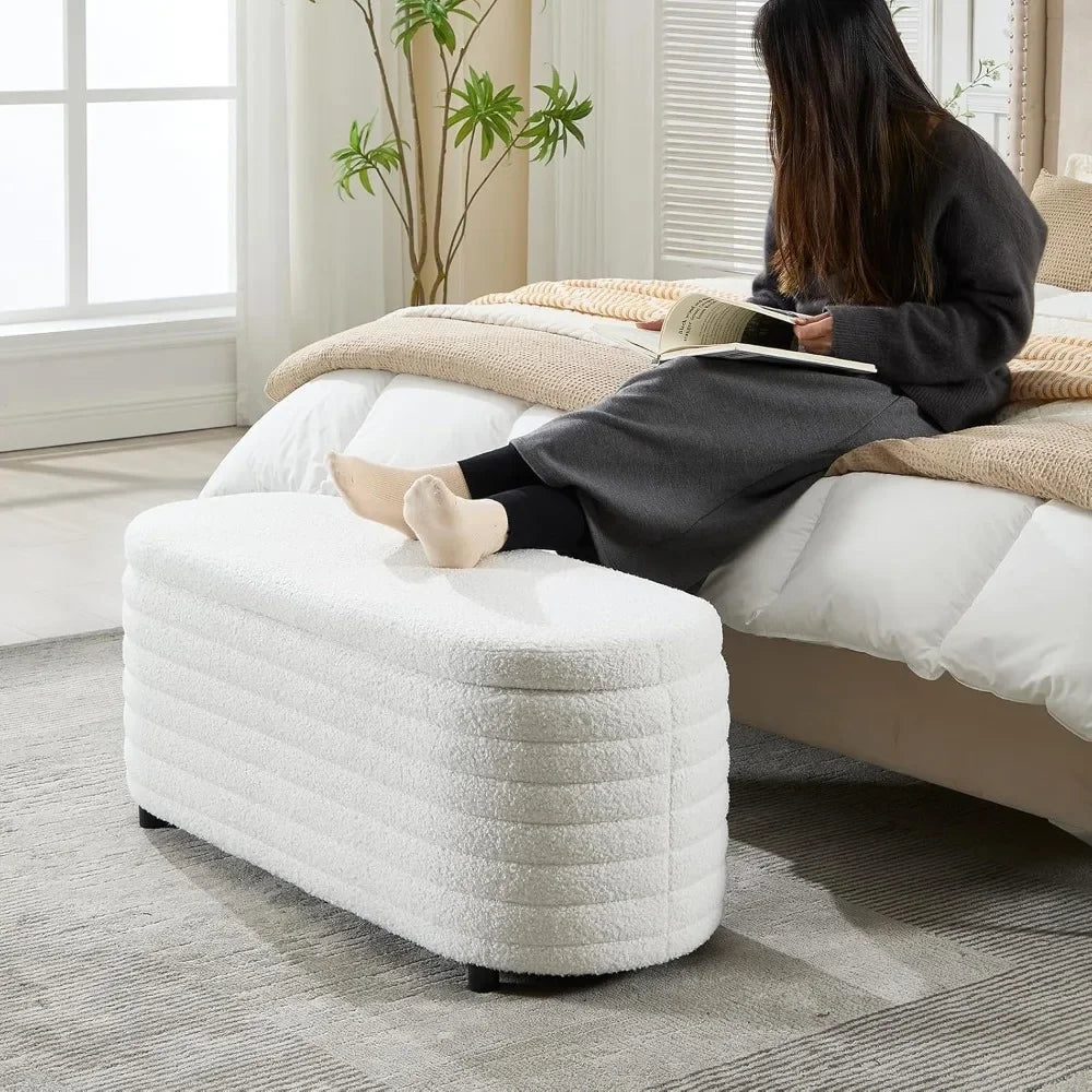 Upholstered Fabric Storage Bench with Safety Hinge