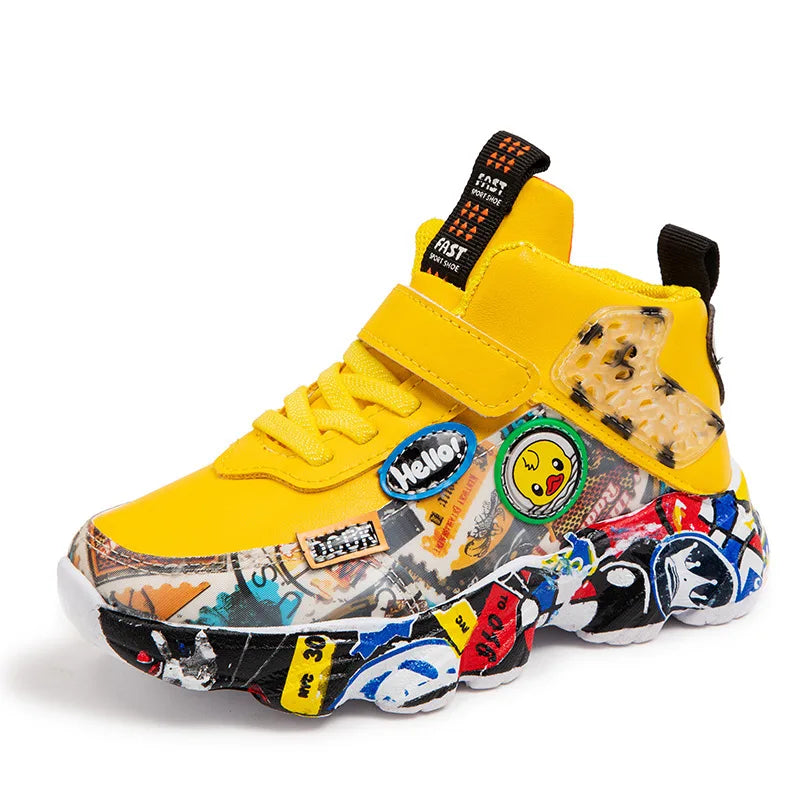 Size 26-36 Children Sports Sneakers Cartoon Graffiti Pattern
