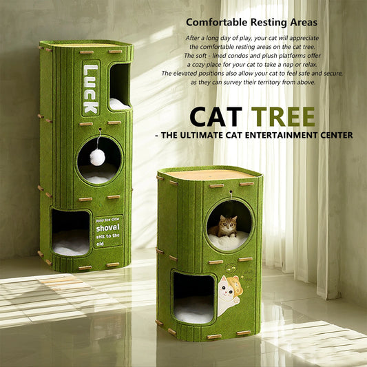 Three-Story Felt Cat Tree, with Scratching Boards