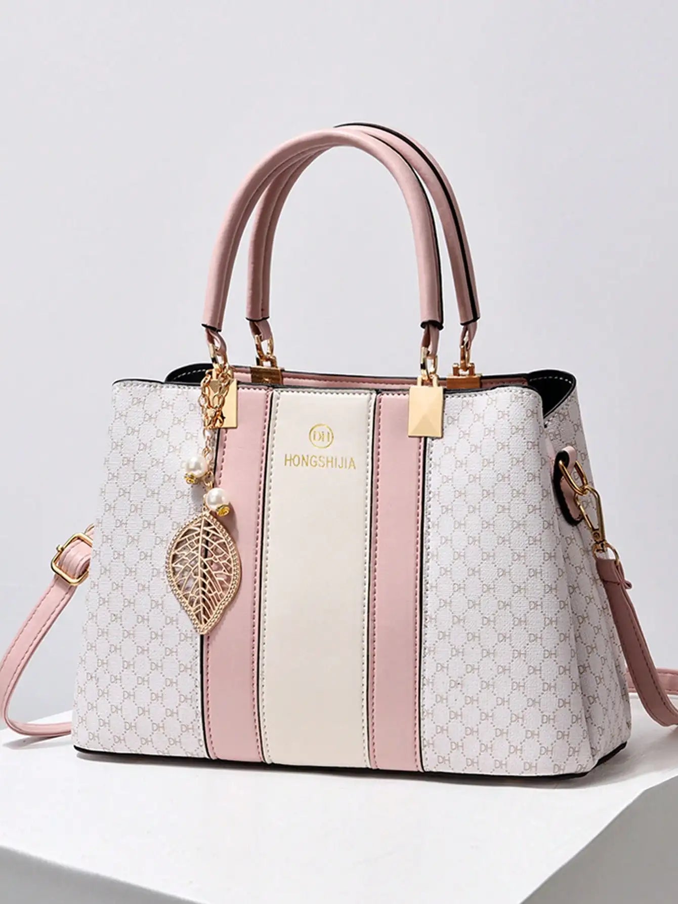 Pink & Cream Patchwork Top-Handle Tote Bag