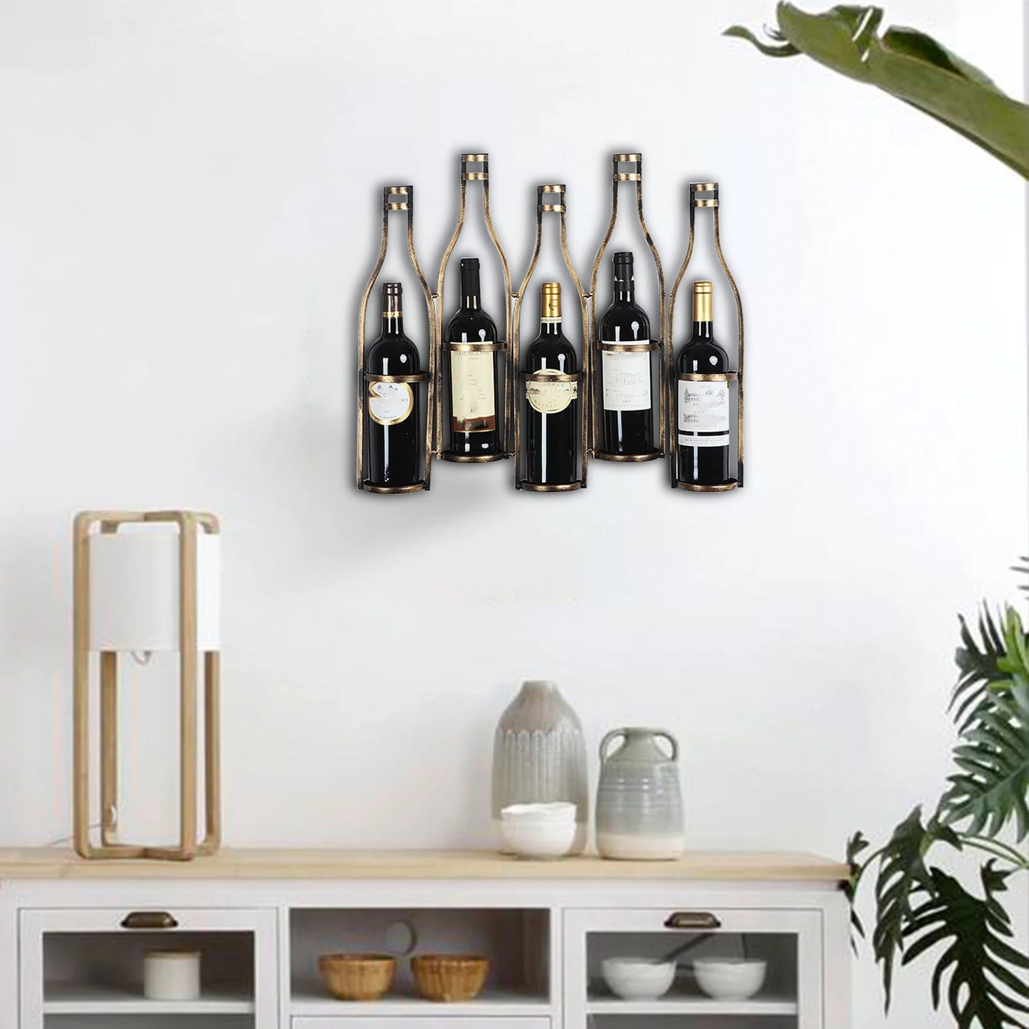 Antique Bronze Wall Mounted Wine Rack for 5 Bottles