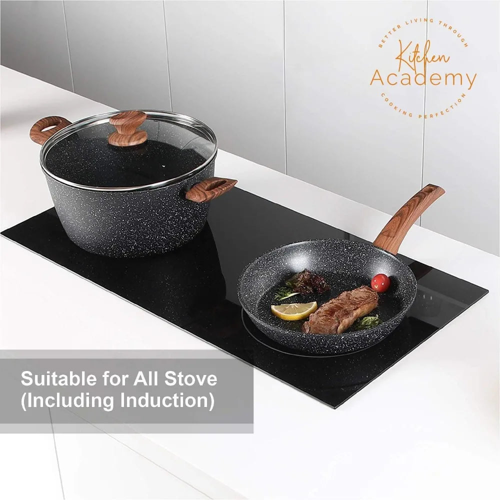 Non Stick 30 Piece Black Granite Cooking Pans Set Pan Kit