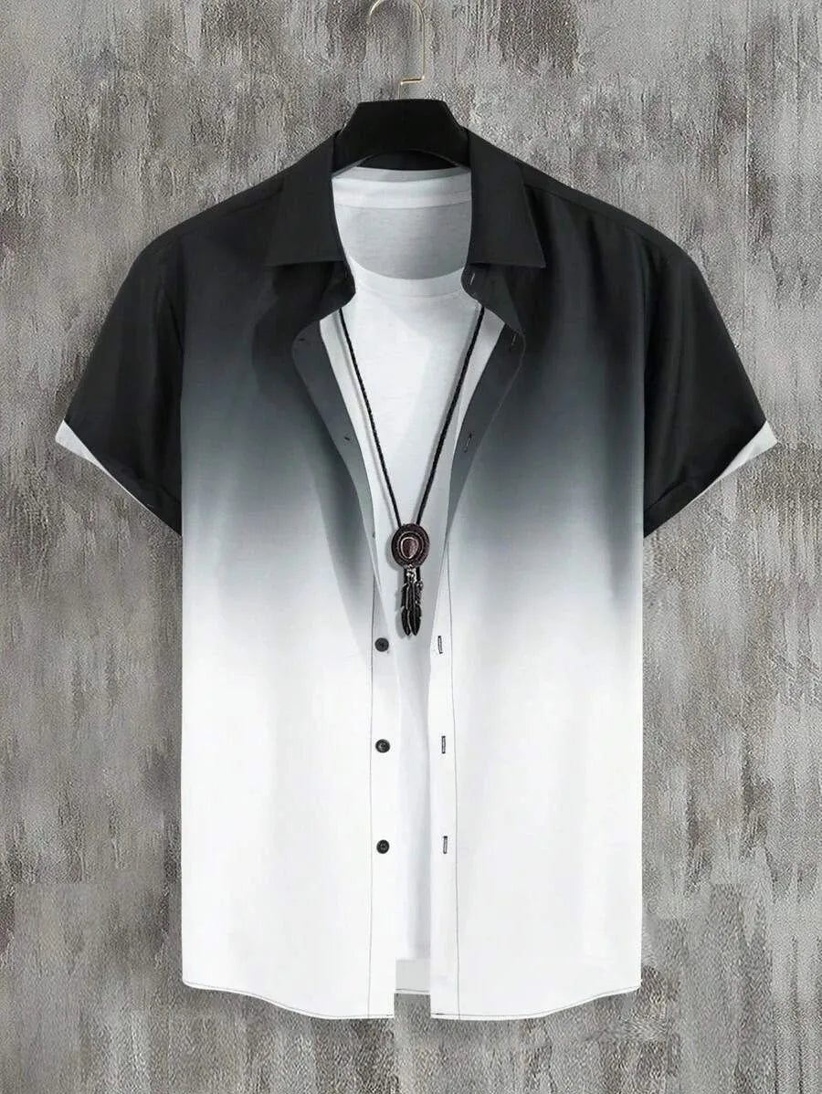 Men's Short Sleeve Shirt Gradient Color Casual Shirt