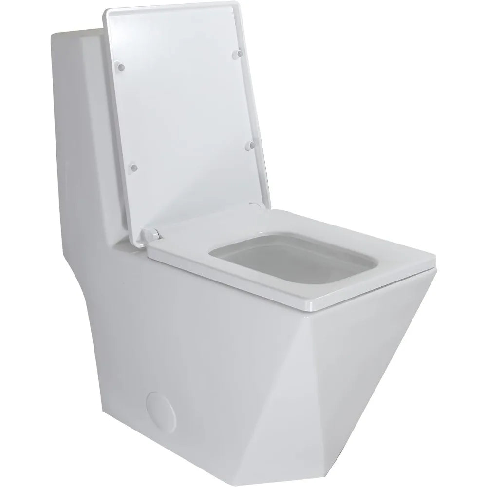 One Piece Toilet With Gold Button Elongated Rectangle White