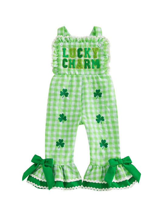 Adorable Green Romper Shamrock Print Sleeveless Jumpsuit
