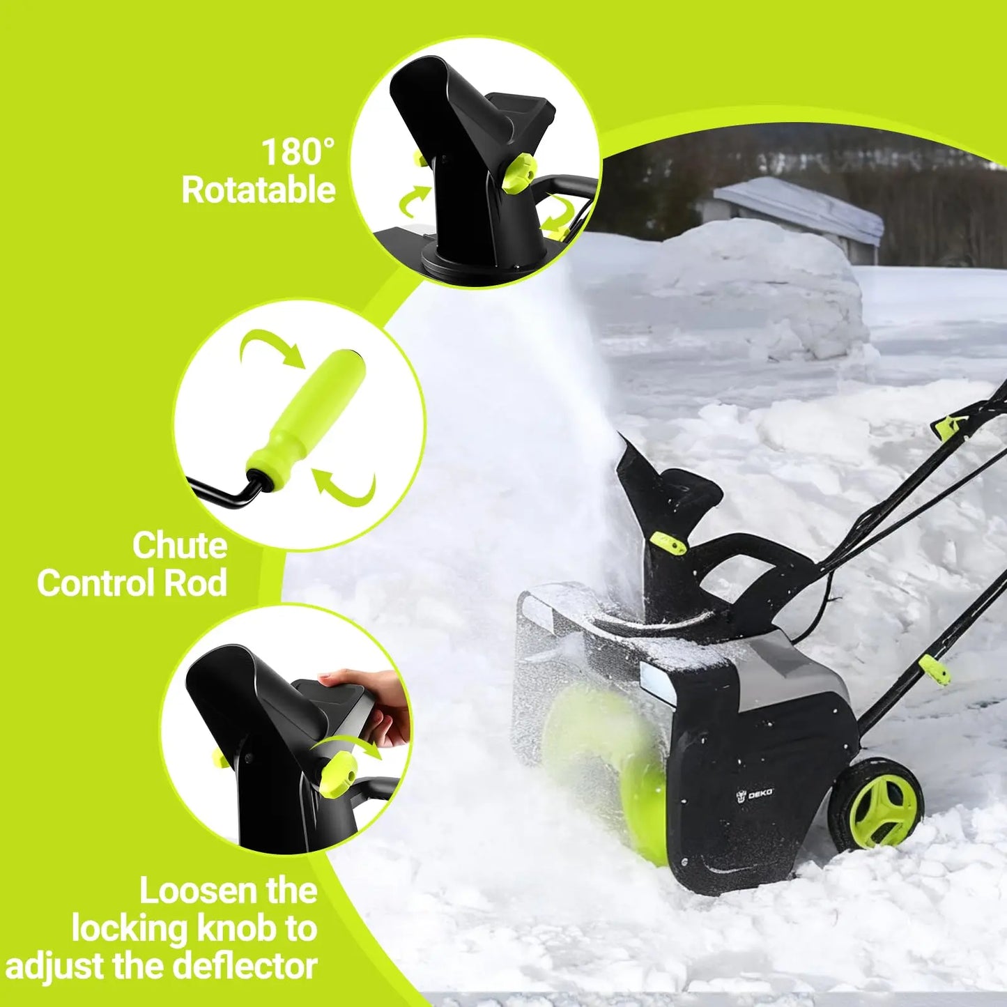 20-Inch Corded Snow Blower with Dual LED - 25ft Throw Distance